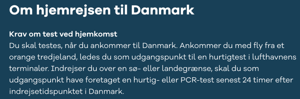 hjemrejse danmark ikke-vaccineret