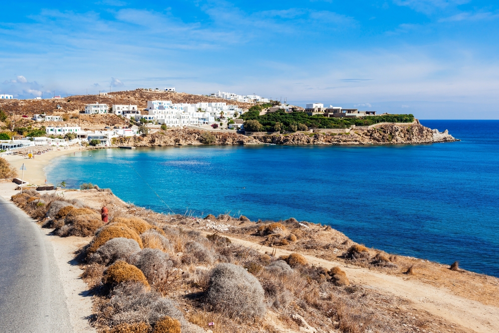Stranden Agios Stefanos på Mykonos