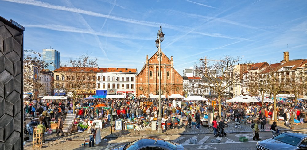Loppemarkedet på Place du Jeu de Balle i Marolles i Bruxelles