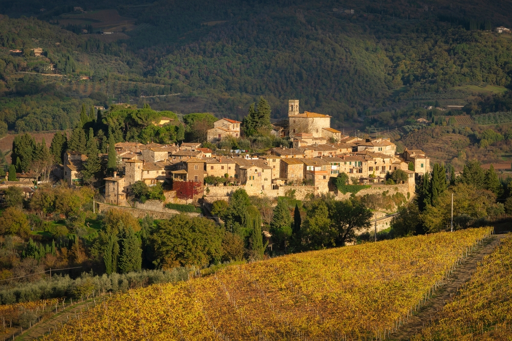 Landsbyen Montefioralle og vinmarkerne ved Greve in Chianti