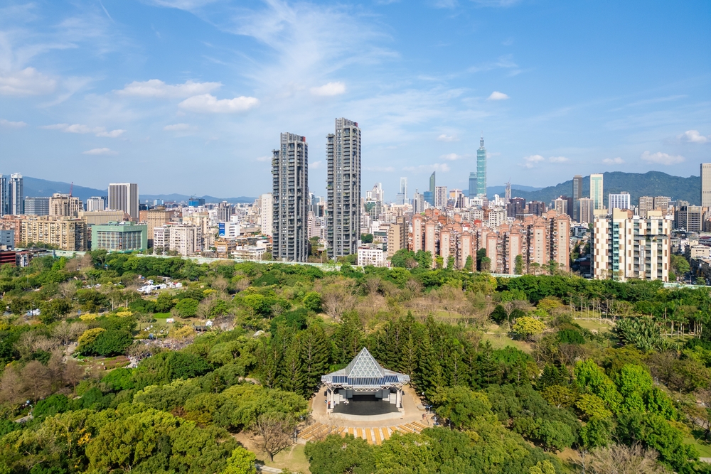 Da'an Forest Park i Taipei set fra luften