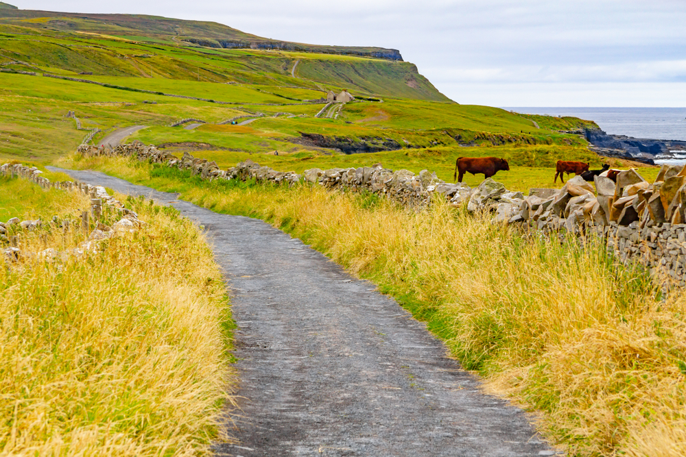 Landsbyen Doolin med huse og marker i County Clare