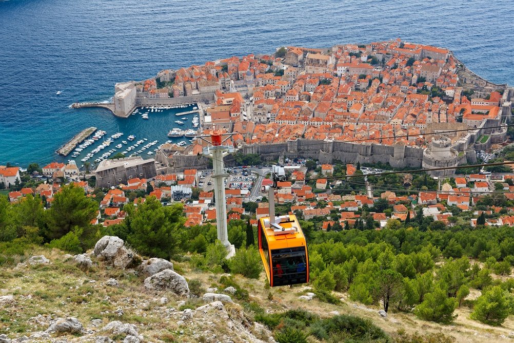 Kabelbanen til Srđ på vej op over Dubrovniks Old Town