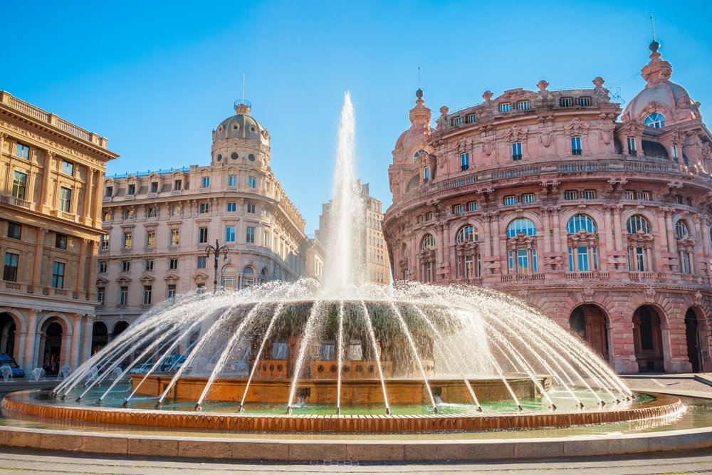 Fontænen på Piazza De Ferrari i centrum af Genova