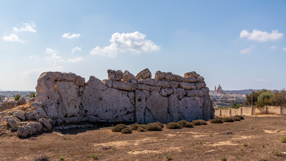 Stenblokke i templet Ġgantija i Xagħra på Gozo