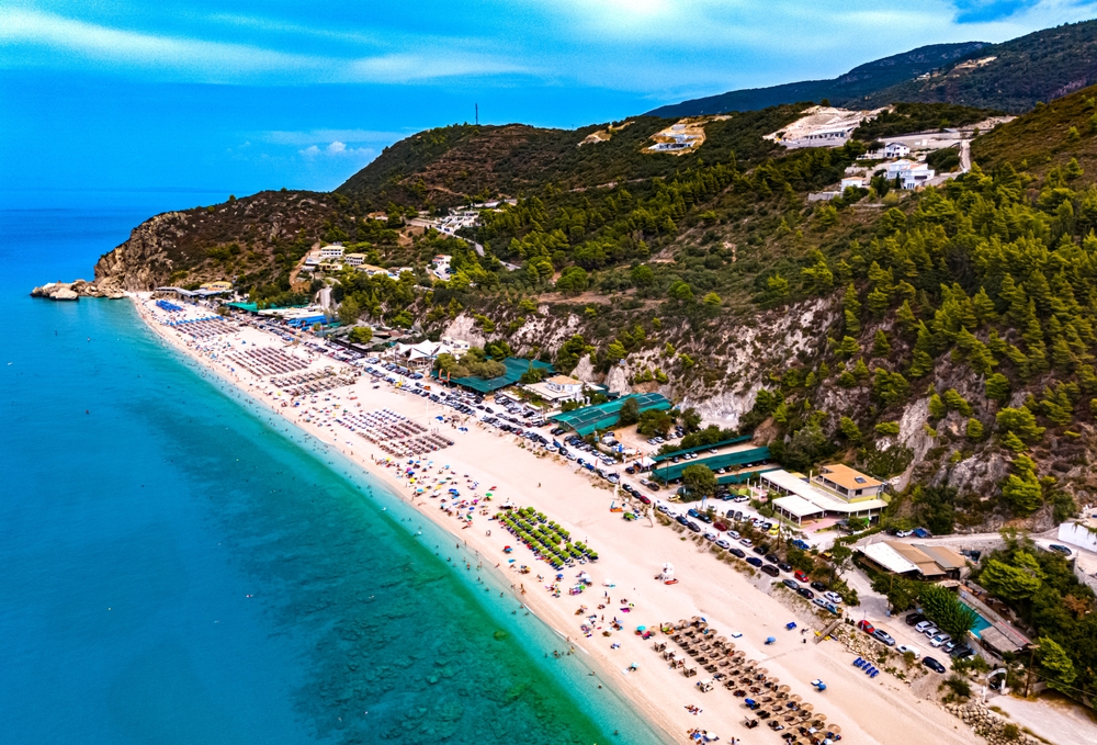 Kathisma Beach på Lefkadas vestkyst ved Det Ioniske Hav