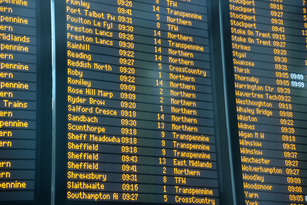 Afgangstavlen på Manchester Piccadilly Station
