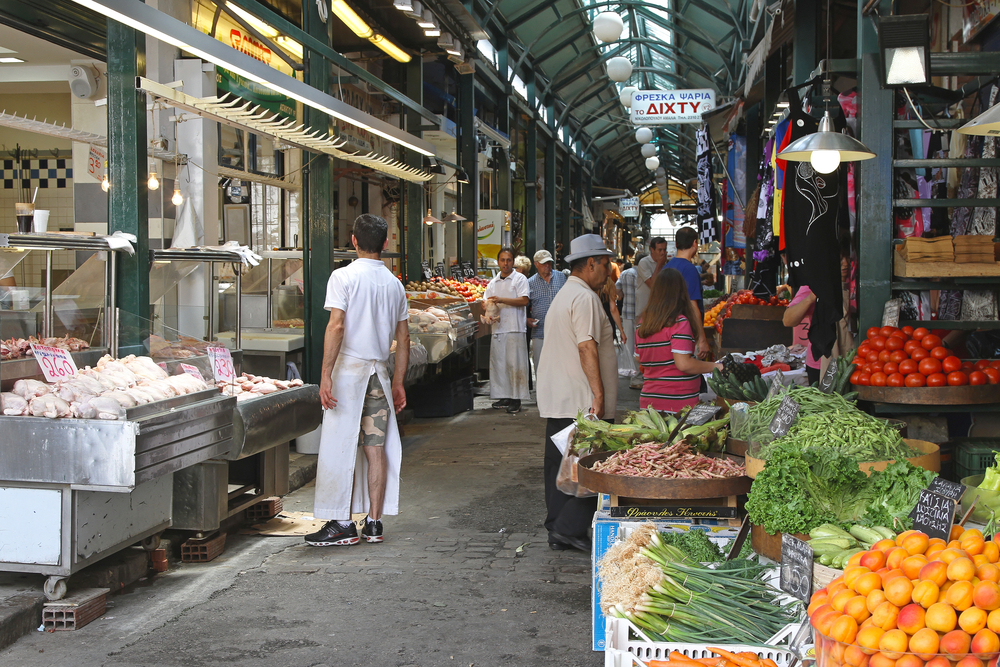 Modiano-markedet i Thessaloniki, den overdækkede markedshal ved Kapani-markedet