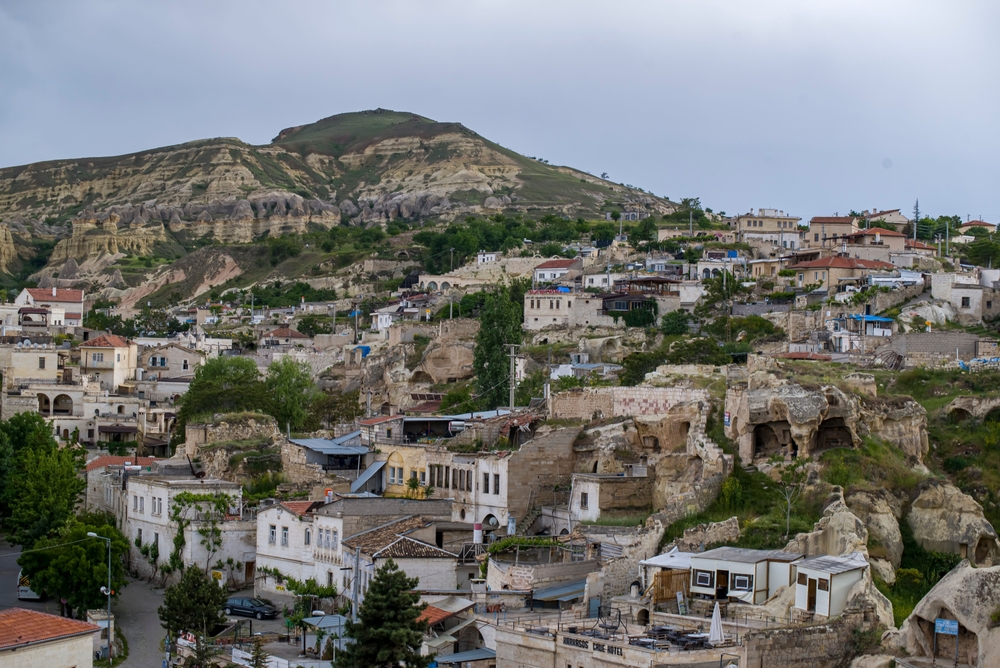Luftfoto af landsbyen Mustafapaşa i Kappadokien