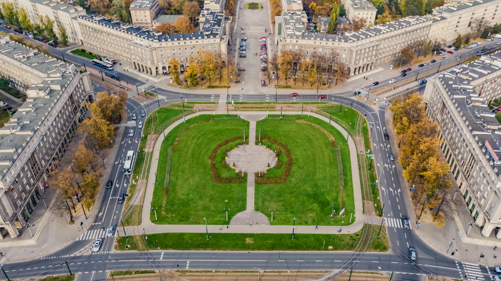 Luftfoto af Plac Centralny i Nowa Huta i Krakow