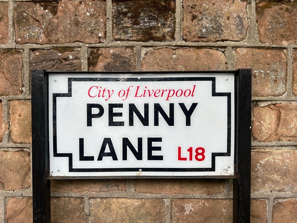 Gadeskiltet på Penny Lane i Liverpool
