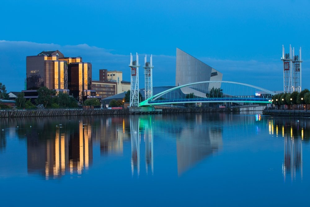 Gangbroen og krigsmuseet IWM North ved Salford Quays