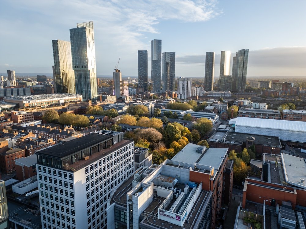 Kontorkvarteret Spinningfields ved Deansgate i Manchester